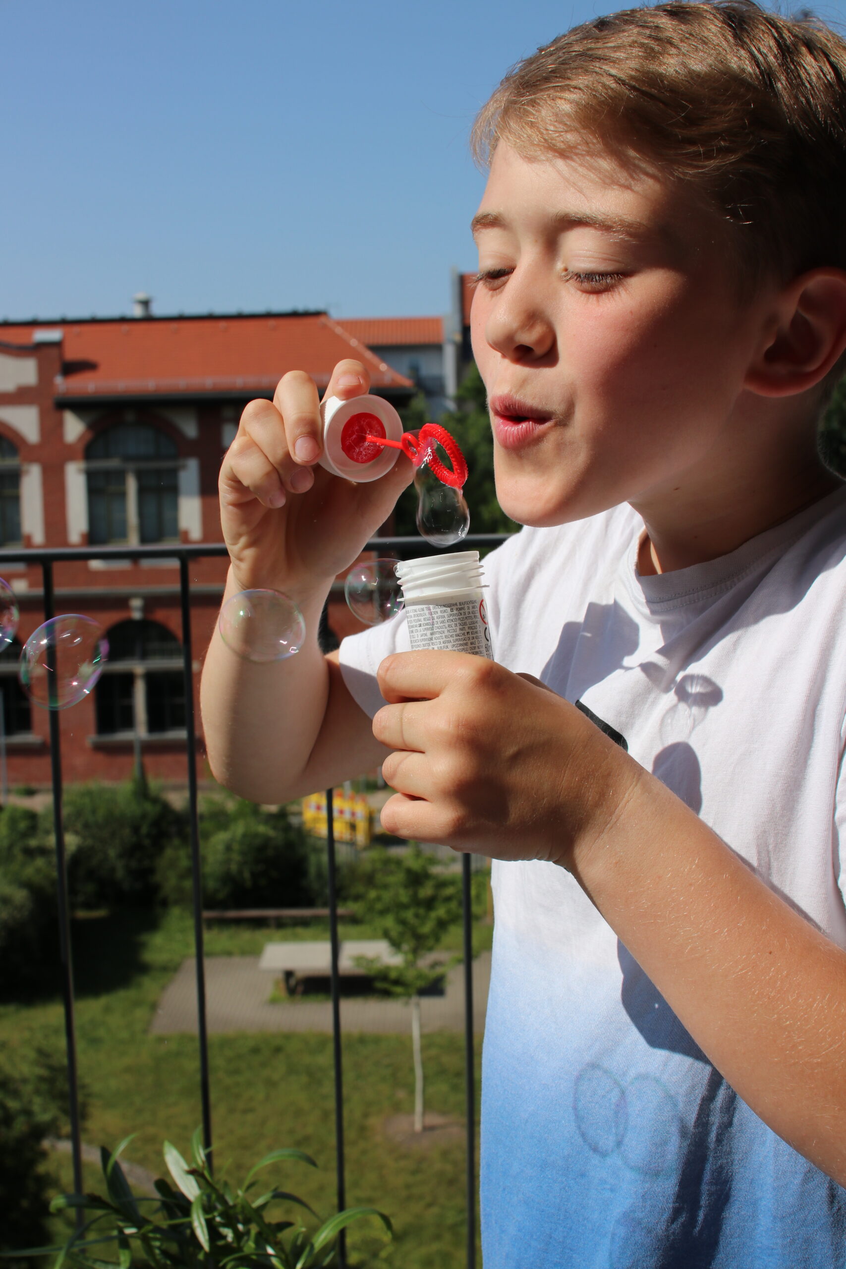 Seifenblasen machen bei Sonnenschein.